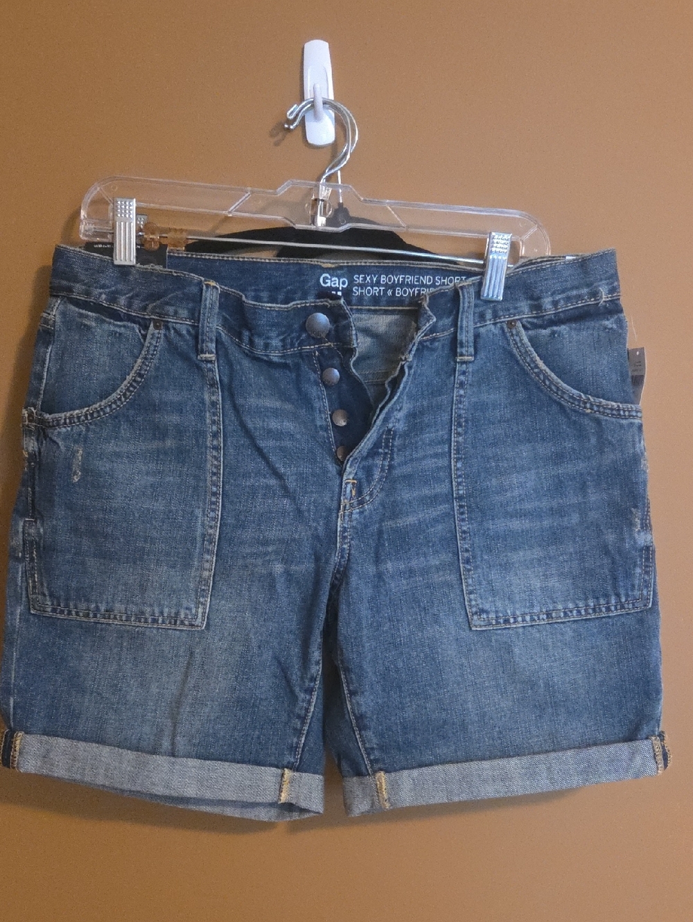GAP Medium Blue Denim Button-Front Boyfriend Shorts